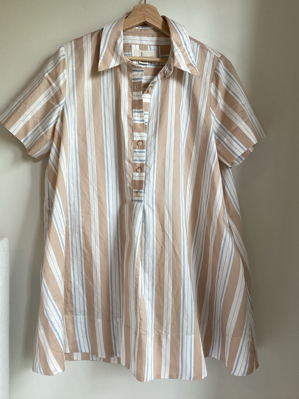 Anthropologie The Pollie Swing Tunic Mini Dress Size Large Tan Stripe
Preppy